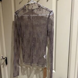 NWT Listicle (M) Sheer Lace Long Sleeve Top in Gray/Lavender
